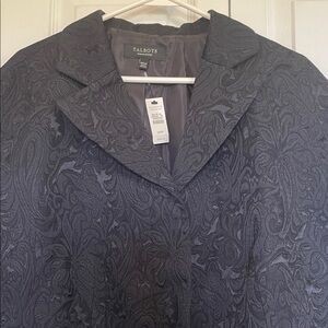 NWT 20WP Talbots black floral jacquard blazer 3 button closure vneck 3/4 sleeves